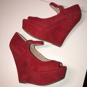 Steve Madden Red Suede Mary Jane Platform Wedges